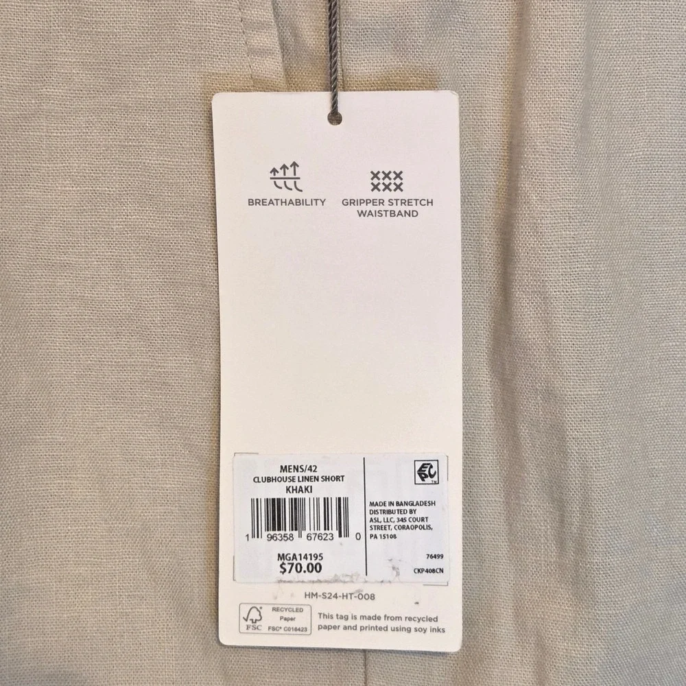 Walter Hagen Mens 42 Khaki‎ Linen Flat Front 9 Inch Inseam Clubhouse Shorts NWT
